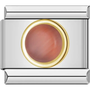 Brown cabochon gemstone with gold border Italian charm bracelet link