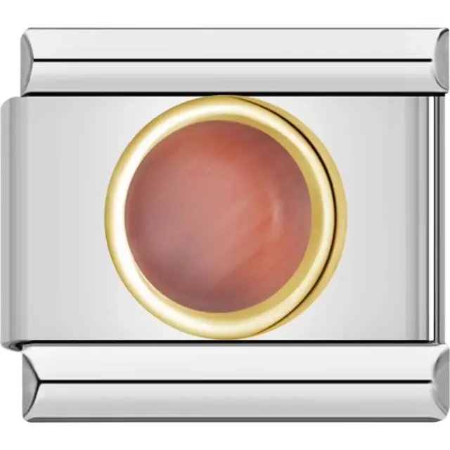 Brown cabochon gemstone with gold border Italian charm bracelet link