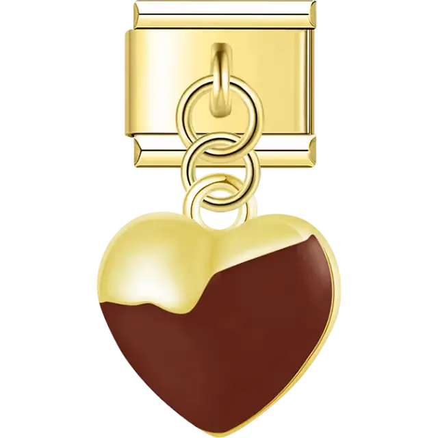 Heart with glossy brown enamel Italian charm bracelet link