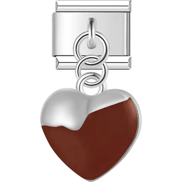 Heart with glossy brown enamel Italian charm bracelet link