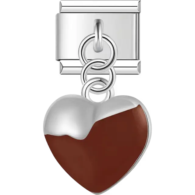 Heart with glossy brown enamel Italian charm bracelet link