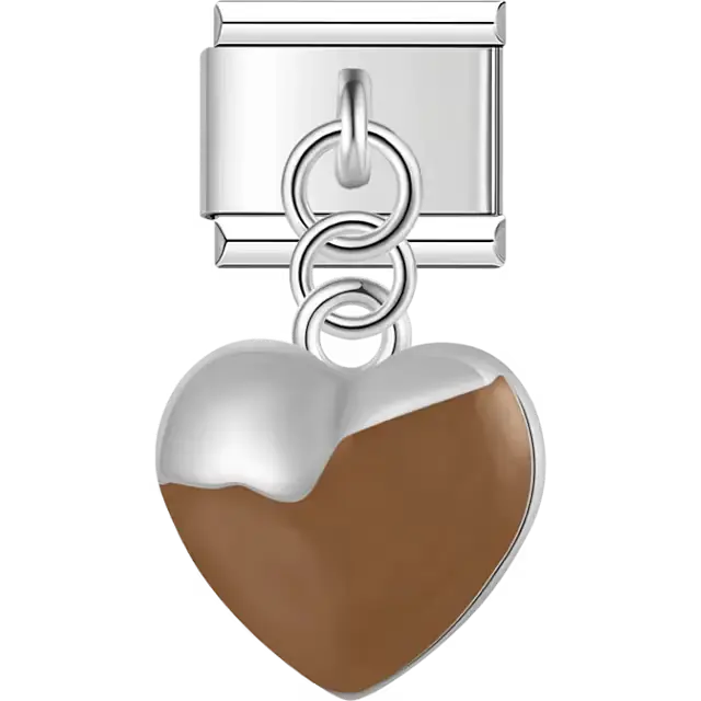 Heart with brown enamel Italian charm bracelet link