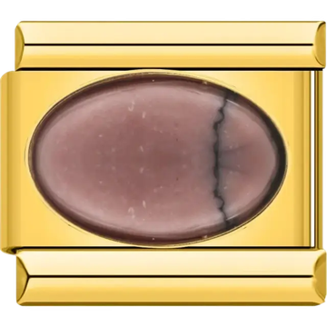 Brown oval stone with gold border Italian charm bracelet link