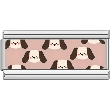 Brown and white puppy faces with pink cheeks on pink background Italian charm bracelet link