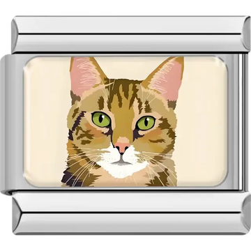 Brown tabby cat design featuring green eyes and striped fur Italian charm bracelet link