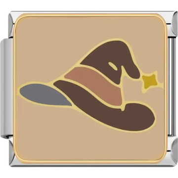Brown witch hat with gold star accent Italian charm bracelet link