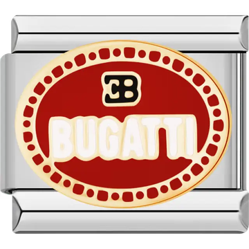 Red and gold oval Bugatti logo with EB initials Italian charm bracelet link
