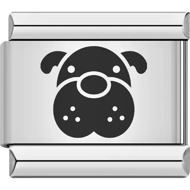 Black bulldog face Italian charm bracelet link