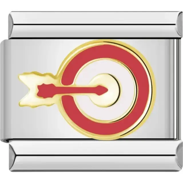 Gold and red bullseye with an arrow Italian charm bracelet link