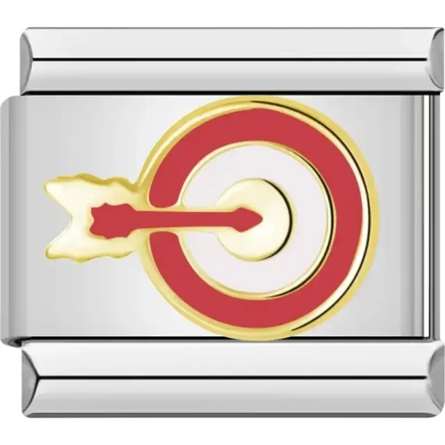 Gold and red bullseye with an arrow Italian charm bracelet link