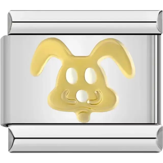 Bunny face design with gold-tone ears and features Italian charm bracelet link