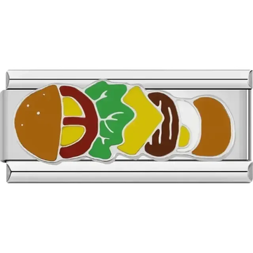 Burger layers including bun lettuce cheese patty and egg Italian charm bracelet link