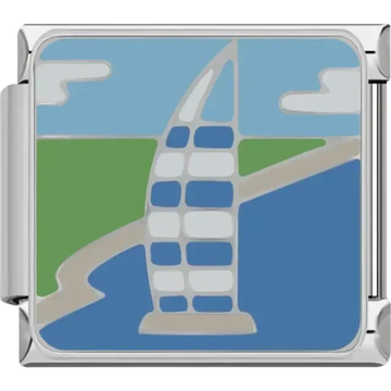 Burj Al Arab with white panels, green land, and water Italian charm bracelet link