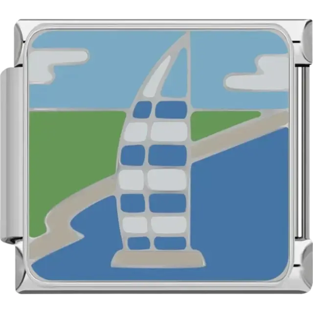 Burj Al Arab with white panels, green land, and water Italian charm bracelet link