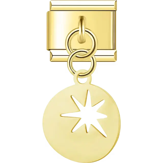 Round disc with star cutout dangle design Italian charm bracelet link