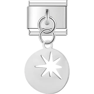 Round disc with star cutout dangle design Italian charm bracelet link