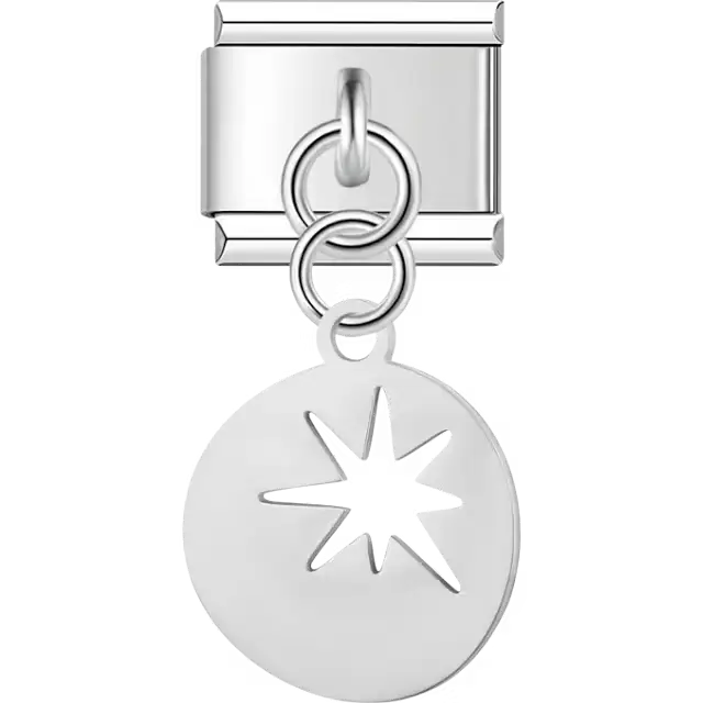 Round disc with star cutout dangle design Italian charm bracelet link