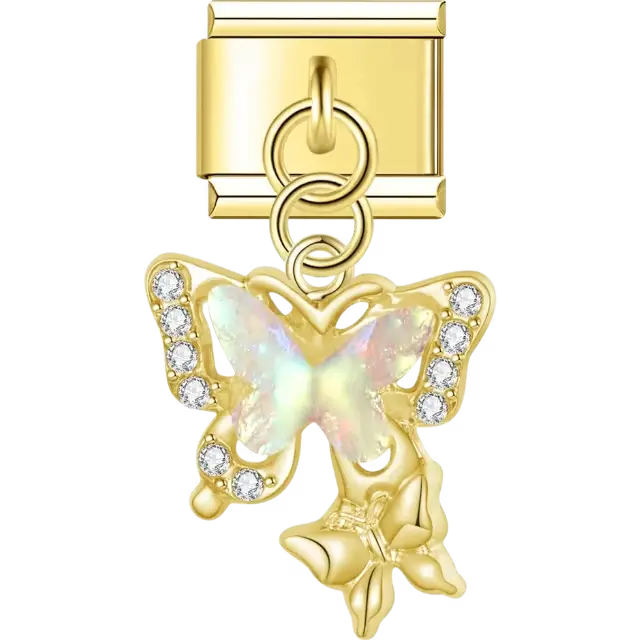 Butterfly with iridescent wings and crystal details Italian charm bracelet link