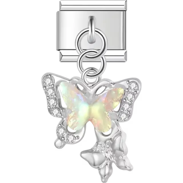 Butterfly with iridescent wings and crystal details Italian charm bracelet link