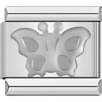 Silver butterfly with raised wing and body details Italian charm bracelet link
