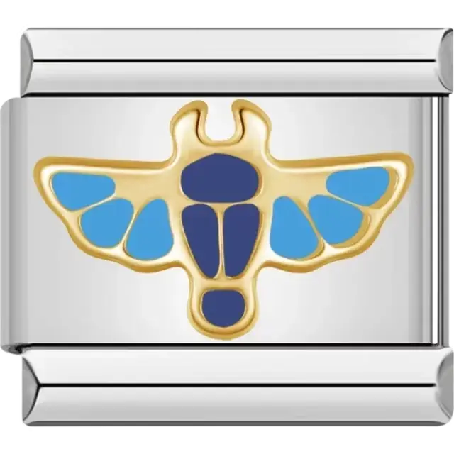 Blue and gold butterfly design Italian charm bracelet link