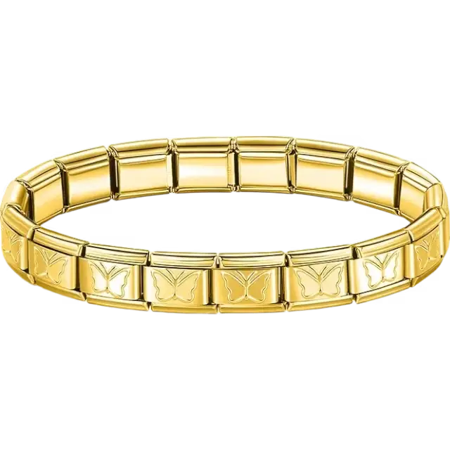 Stainless steel bracelet with engraved butterfly pattern Italian charm bracelet