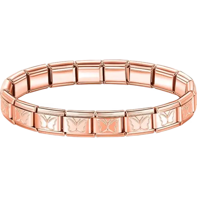 Stainless steel bracelet with engraved butterfly pattern Italian charm bracelet