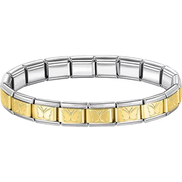 Stainless steel bracelet with engraved butterfly pattern Italian charm bracelet