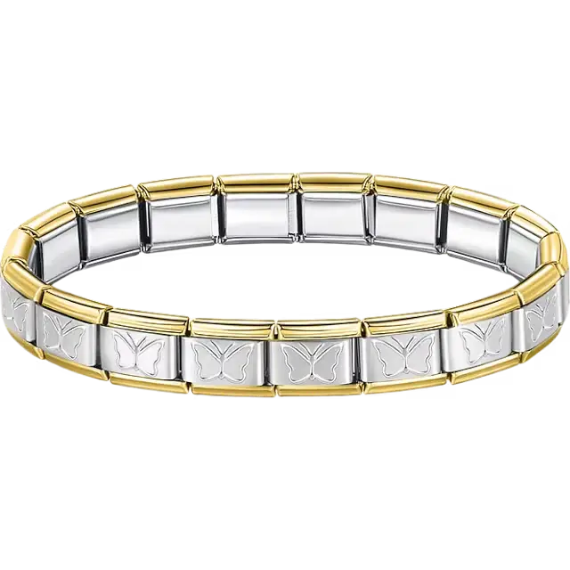 Stainless steel bracelet with engraved butterfly pattern Italian charm bracelet