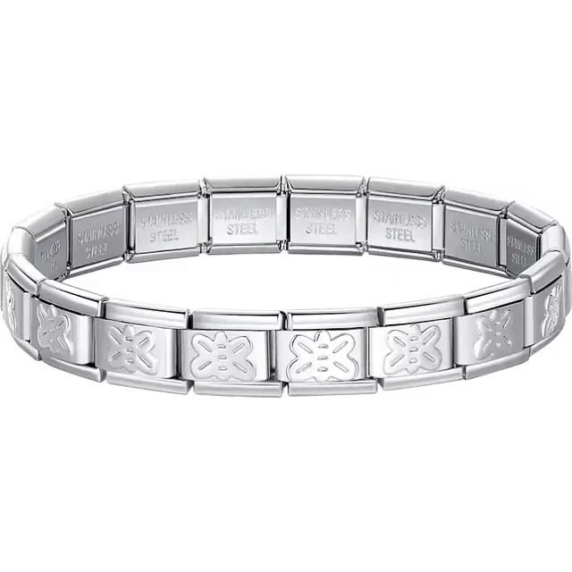Butterfly charms composing stainless steel Italian bracelet