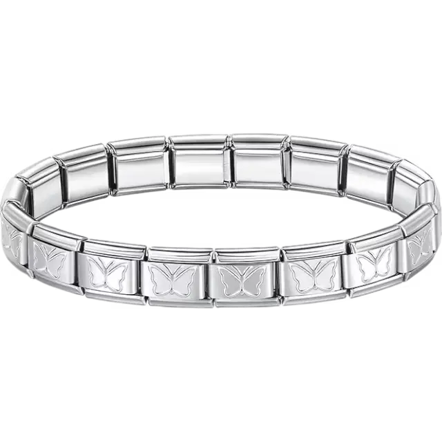 Stainless steel bracelet with engraved butterfly pattern Italian charm bracelet