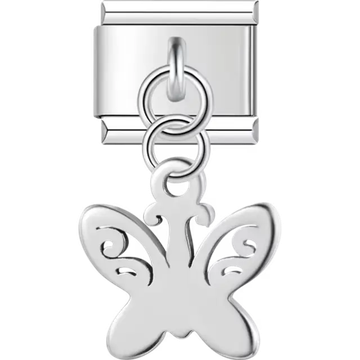 Butterfly-shaped dangle with cutout wing details Italian charm bracelet link