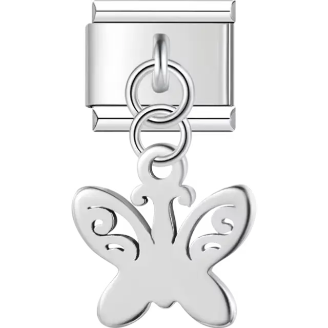 Butterfly-shaped dangle with cutout wing details Italian charm bracelet link