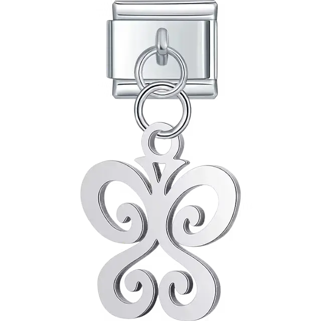 Silver butterfly swirl design dangle Italian charm bracelet link