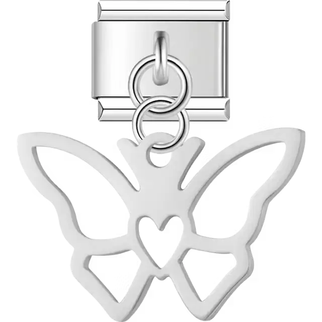 Butterfly shape with heart center Italian charm bracelet link