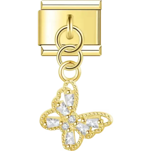 Butterfly-shaped dangle design with crystal details Italian charm bracelet link