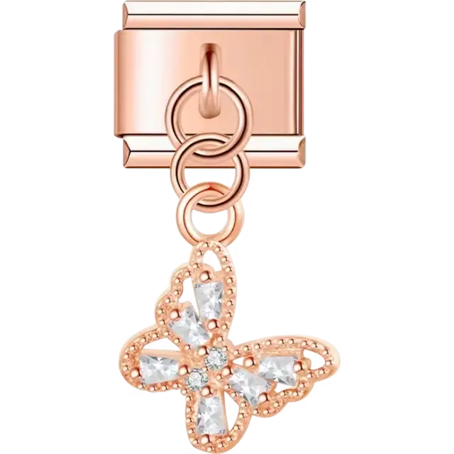 Butterfly-shaped dangle design with crystal details Italian charm bracelet link
