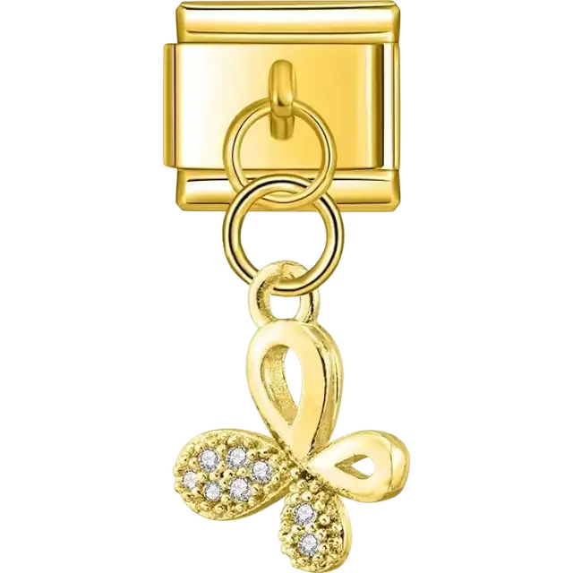 Butterfly-shaped dangle design with crystal detailing Italian charm bracelet link