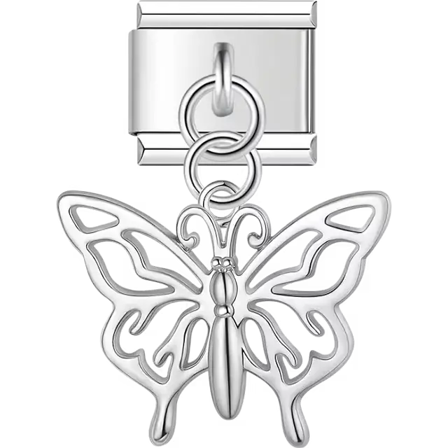Butterfly cutout dangle Italian charm bracelet link