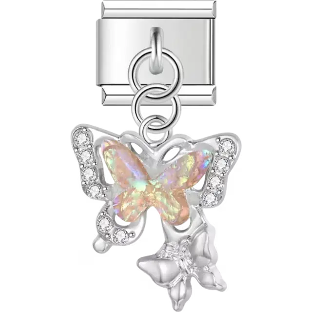 Iridescent butterfly with crystal details Italian charm bracelet link