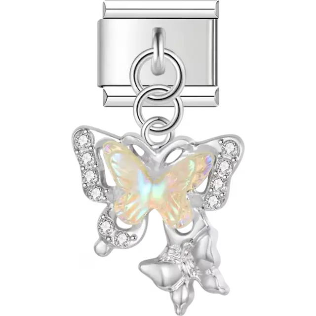 Iridescent butterfly with crystal details Italian charm bracelet link