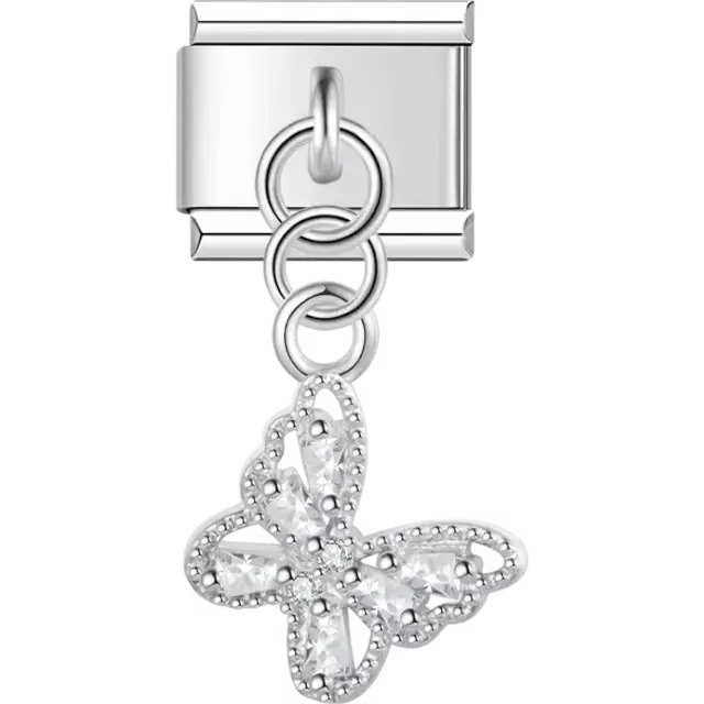 Butterfly-shaped dangle design with crystal details Italian charm bracelet link