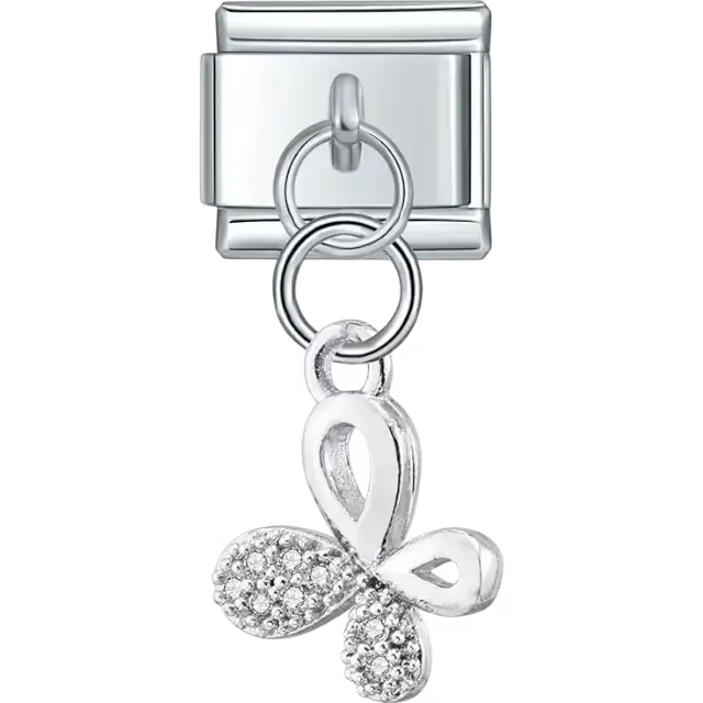 Butterfly-shaped dangle design with crystal detailing Italian charm bracelet link