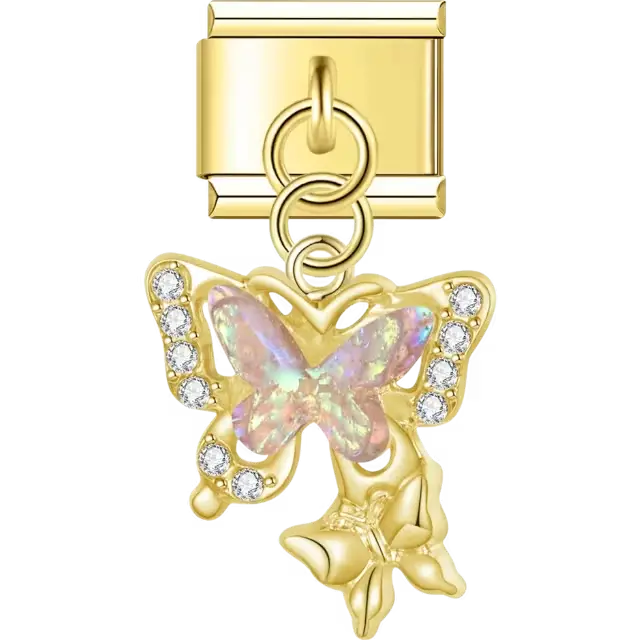 Iridescent butterfly with crystal details Italian charm bracelet link