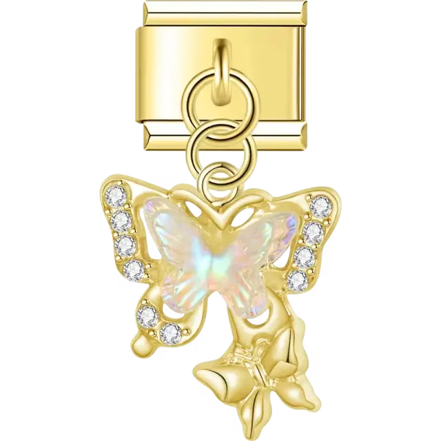 Iridescent butterfly with crystal details Italian charm bracelet link