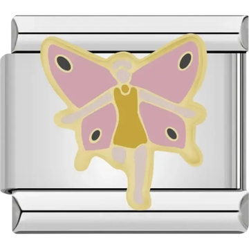 Pink and gold butterfly-winged fairy Italian charm bracelet link