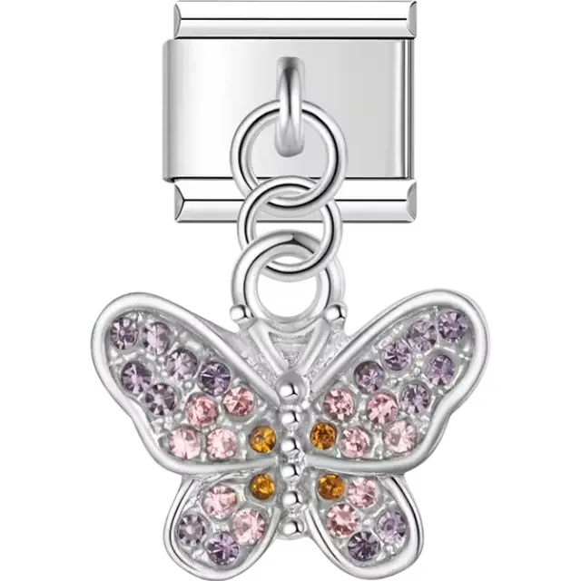 Butterfly with multicolor gemstones dangle Italian charm bracelet link