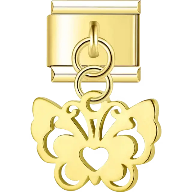 Butterfly heart cutout dangle Italian charm bracelet link