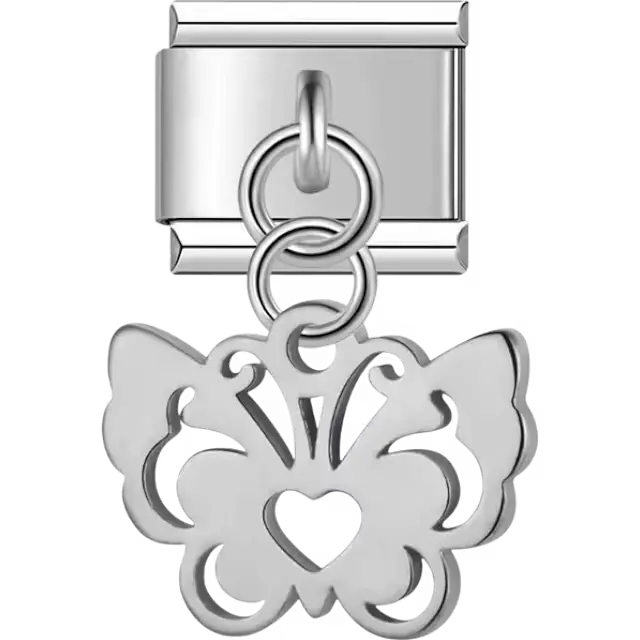 Butterfly heart cutout dangle Italian charm bracelet link