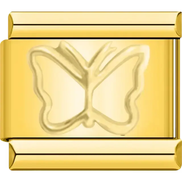 Butterfly outline design engraved Italian charm bracelet link